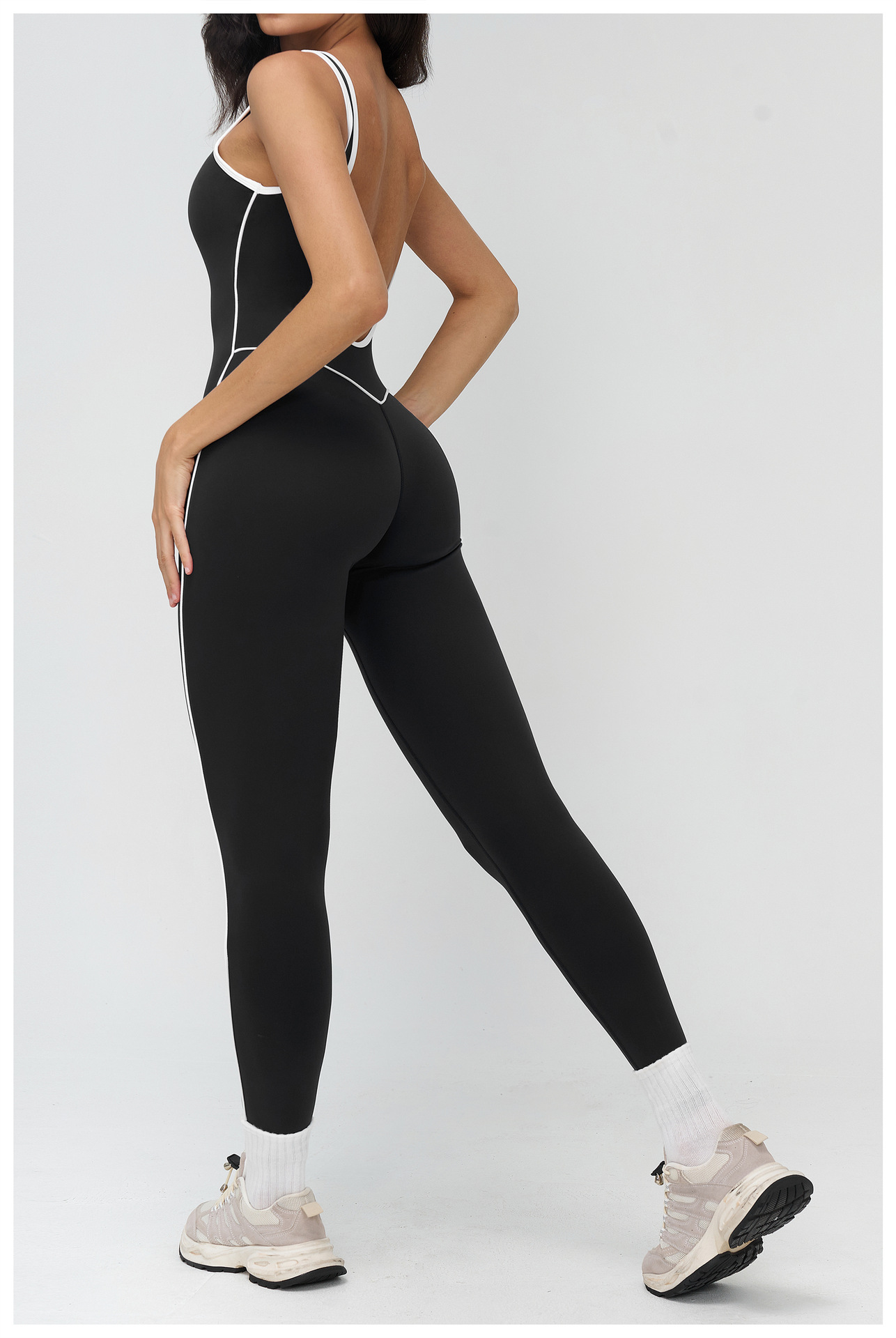 Fitness and Yoga wear  Body Suit with white stripes